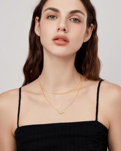 قلادات ACECHA Dainty Gold Leaf للنساء العصرية، قلادة زركونيا مكعبة ملونة مطلية بالذهب عيار 18 قيراط، قلادة بسيطة، قلادة مجوهرات ذات طبقات هدايا للأم والزوجة والابنة in Kuwait