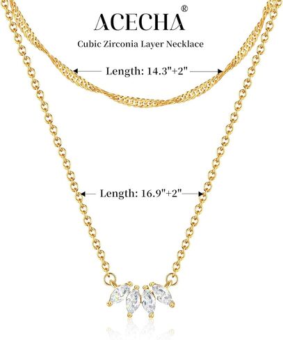 قلادات ACECHA Dainty Gold Leaf للنساء العصرية، قلادة زركونيا مكعبة ملونة مطلية بالذهب عيار 18 قيراط، قلادة بسيطة، قلادة مجوهرات ذات طبقات هدايا للأم والزوجة والابنة in Kuwait