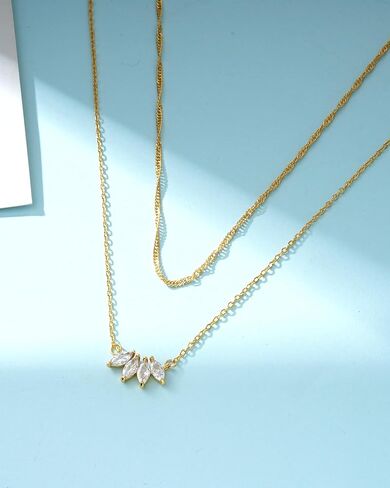 قلادات ACECHA Dainty Gold Leaf للنساء العصرية، قلادة زركونيا مكعبة ملونة مطلية بالذهب عيار 18 قيراط، قلادة بسيطة، قلادة مجوهرات ذات طبقات هدايا للأم والزوجة والابنة in Kuwait