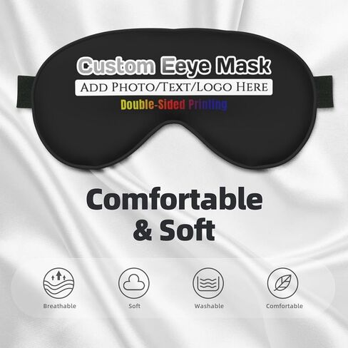 Personalized Eye Masks,Customized Sleep Blindfold Eye Mask,Custom Blackout Eye Cover with Adjustable Strap for Travel and Nap Solid Black in Saudi Arabia