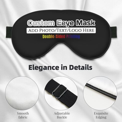 Personalized Eye Masks,Customized Sleep Blindfold Eye Mask,Custom Blackout Eye Cover with Adjustable Strap for Travel and Nap Solid Black in Saudi Arabia
