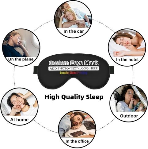 Personalized Eye Masks,Customized Sleep Blindfold Eye Mask,Custom Blackout Eye Cover with Adjustable Strap for Travel and Nap Solid Black in Saudi Arabia