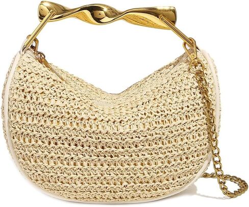 Straw Clutch Bag for Women Mini Summer Satchel Purse Fashion Woven Crossbody Shoulder Handbags with Chain Strap in Kuwait