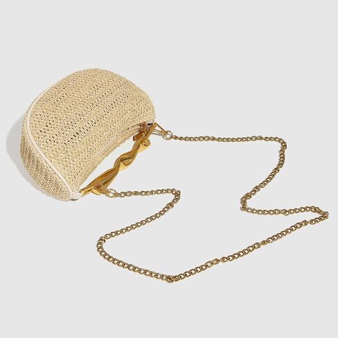 Straw Clutch Bag for Women Mini Summer Satchel Purse Fashion Woven Crossbody Shoulder Handbags with Chain Strap in Kuwait