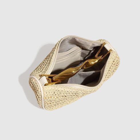Straw Clutch Bag for Women Mini Summer Satchel Purse Fashion Woven Crossbody Shoulder Handbags with Chain Strap in Kuwait