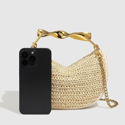 Straw Clutch Bag for Women Mini Summer Satchel Purse Fashion Woven Crossbody Shoulder Handbags with Chain Strap in Kuwait