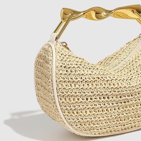 Straw Clutch Bag for Women Mini Summer Satchel Purse Fashion Woven Crossbody Shoulder Handbags with Chain Strap in Kuwait
