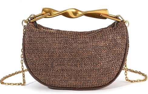 Straw Clutch Bag for Women Mini Summer Satchel Purse Fashion Woven Crossbody Shoulder Handbags with Chain Strap in Kuwait