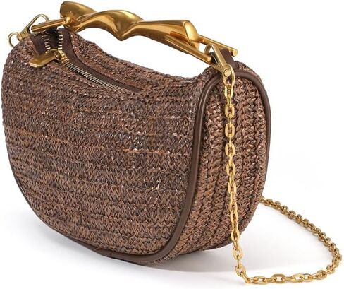 Straw Clutch Bag for Women Mini Summer Satchel Purse Fashion Woven Crossbody Shoulder Handbags with Chain Strap in Kuwait
