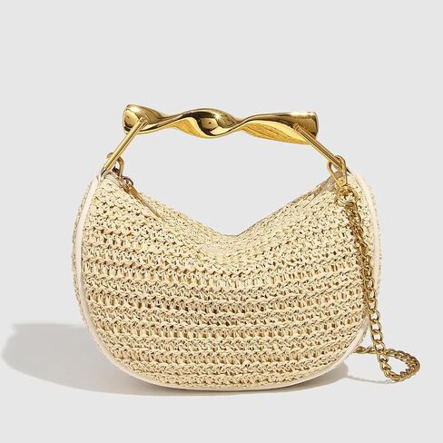 Straw Clutch Bag for Women Mini Summer Satchel Purse Fashion Woven Crossbody Shoulder Handbags with Chain Strap in Kuwait