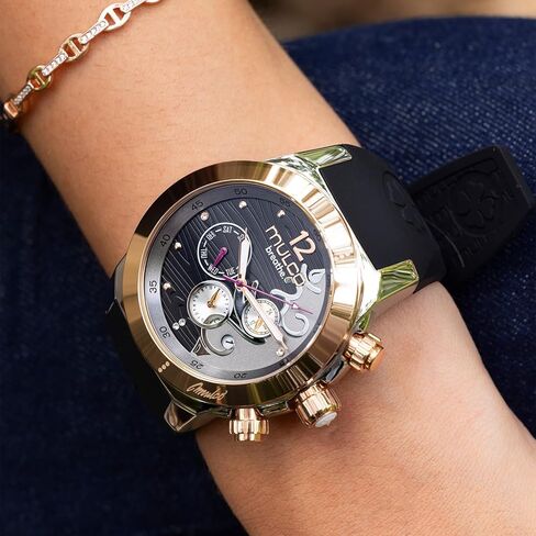 ساعات مولكو للنساء - تنفس، هيكل من الفولاذ المقاوم للصدأ مع سوار معصم من السيليكون، حركة كوارتز متعددة الوظائف، شاشة عرض تناظرية كبيرة للوجه مع أم اللؤلؤ والذهب الوردي، مقاومة للماء in Kuwait