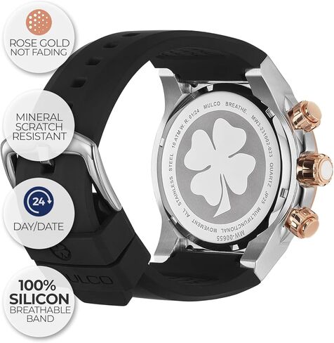 ساعات مولكو للنساء - تنفس، هيكل من الفولاذ المقاوم للصدأ مع سوار معصم من السيليكون، حركة كوارتز متعددة الوظائف، شاشة عرض تناظرية كبيرة للوجه مع أم اللؤلؤ والذهب الوردي، مقاومة للماء in Kuwait