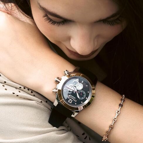 ساعات مولكو للنساء - تنفس، هيكل من الفولاذ المقاوم للصدأ مع سوار معصم من السيليكون، حركة كوارتز متعددة الوظائف، شاشة عرض تناظرية كبيرة للوجه مع أم اللؤلؤ والذهب الوردي، مقاومة للماء in Kuwait