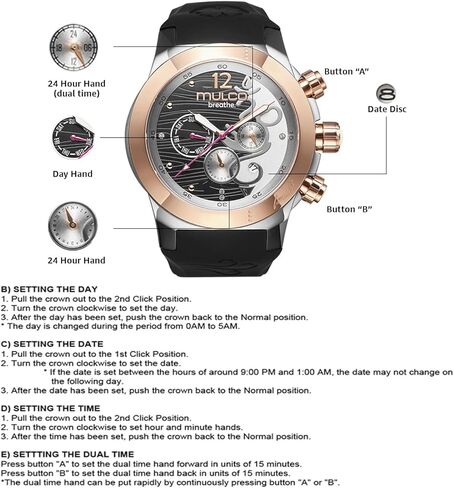 ساعات مولكو للنساء - تنفس، هيكل من الفولاذ المقاوم للصدأ مع سوار معصم من السيليكون، حركة كوارتز متعددة الوظائف، شاشة عرض تناظرية كبيرة للوجه مع أم اللؤلؤ والذهب الوردي، مقاومة للماء in Kuwait