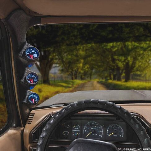 جراب قياس عمود ثلاثي أسود GlowShift متوافق مع Ford F-Series F-250 F-350 OBS 6.9L 7.3L IDI 1987-1991 - بلاستيك ABS - يتصاعد (3) 2-1/16 بوصة (52 مم) مقاييس إلى عمود الشاحنة in Saudi Arabia