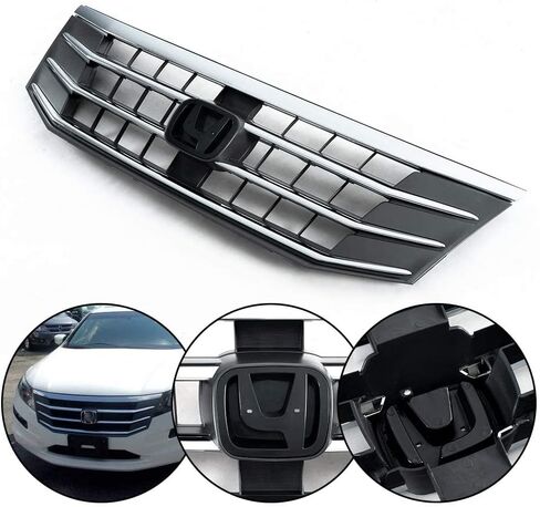Chrome Front Bumper Upper Grille Mesh Grill Assembly Compatible With Crosstour 2010 2011 2012 ABS Plastic Silver in Saudi Arabia