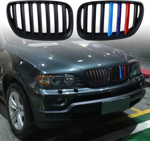 Left and Right Front Grill Compatible For 2004 2005 2006 BMW X5 E53 Sport 4D LCI Front Kidney Grille Matte Black in Saudi Arabia