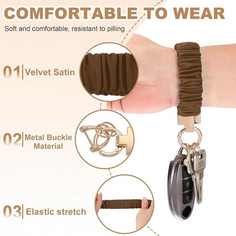 Keychain Wristlet, Scrunchie Key Chain Wristlet with D Ring Cute Stretchy Wrist Bracelet Elastic Lanyard for Car Key in Kuwait