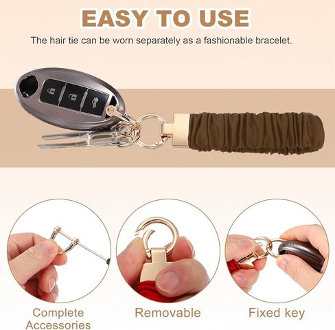 Keychain Wristlet, Scrunchie Key Chain Wristlet with D Ring Cute Stretchy Wrist Bracelet Elastic Lanyard for Car Key in Kuwait