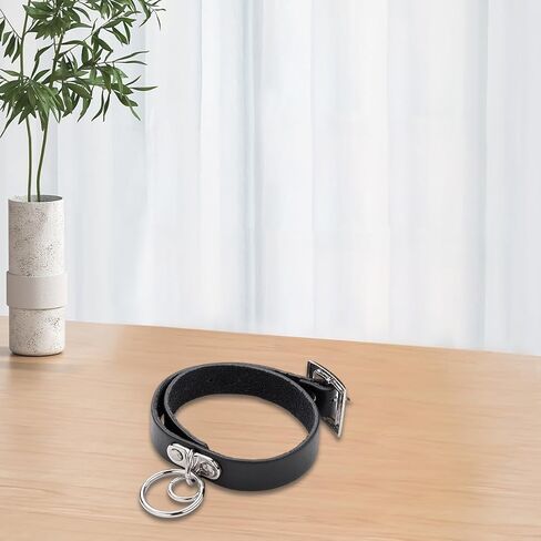 Black Cowhide Leather Choker for Women Jewelry Adjustable Gothic Style Plain Genuine Leather Collar Chain Punk Design Circle Short Necklace for Costume Jewelry Party Cosplay Gift in Saudi Arabia