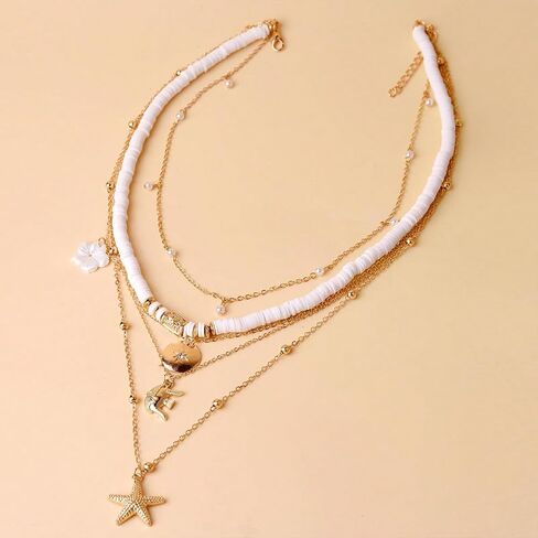 HUASAI Shell Necklaces for Women Starfish Seahell Charm Necklace Layered Boho Necklaces Vacation Essentials Outfits Halloween Costumes Accessories Women Stocking Stuffers in Saudi Arabia
