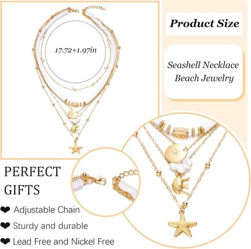 HUASAI Shell Necklaces for Women Starfish Seahell Charm Necklace Layered Boho Necklaces Vacation Essentials Outfits Halloween Costumes Accessories Women Stocking Stuffers in Saudi Arabia