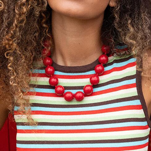 OIDIMS Chunky Large Red Beaded Choker Necklace for Women Gothic Beads Balls Collar Choker Boho Statement Punk Big Ball Necklaces Costume Jewelry Unique Trendy Accessories for Her Halloween in Saudi Arabia