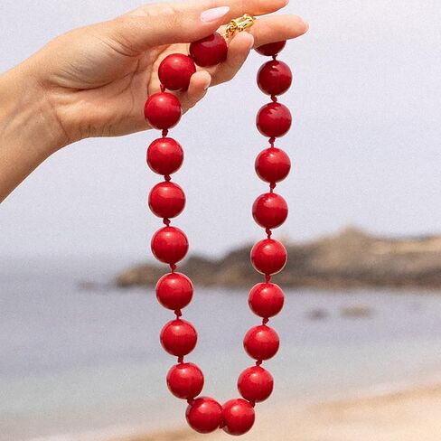 OIDIMS Chunky Large Red Beaded Choker Necklace for Women Gothic Beads Balls Collar Choker Boho Statement Punk Big Ball Necklaces Costume Jewelry Unique Trendy Accessories for Her Halloween in Saudi Arabia