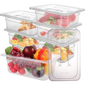10 Pack 1/6 Size Plastic Clear Food Pan, 4 Inch Deep Polycarbonate Pan, Stackable Restaurant Commercial Hotel Pans fro Fruit Vegetable Corns - 1.58 Quart Capacity in Saudi Arabia