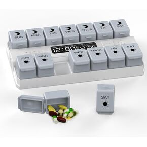Weekly Pill Organizer with Alarms System, Removable Silicone Pill Box 7 Day 2 Time, Large Size Pill Case for Home and Travel, Secure Magnetic Base, Waterproof & Moisture Resistant (Blue) in Saudi Arabia