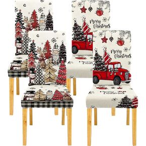 Christmas Dining Chair Slipcovers Set of 6, Parsons Chair Slipcovers, Stretch Washable Christmas Trees and Reindeer Print Kitchen Chair Covers for Holiday Decoration in Saudi Arabia