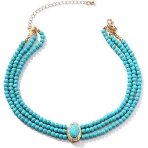 Turquoise Choker Necklaces for Women, Boho Multi-layered Beaded Necklaces, Trendy Jewelry Gift for Women Birthday Banquet Anniversary Make-up Party Summer Beach Holiday in Saudi Arabia