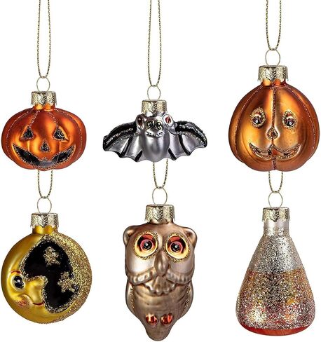 6 Pcs Halloween Glass Blown Hanging Ornaments- Halloween Decoration Glass Tree Ornaments- Halloween Bat Pumpkin Owl Glass Ornament for Halloween Haunted House Party Decoration in Saudi Arabia
