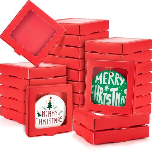 25 Pcs Sublimation Ornament Blanks Gift Box 3.6" x 3.6" x 0.7" Christmas Ornaments Holder Ceramic Discs Ornaments Packaging Box with Window for Personalized Xmas Tree Ornament Blanks Bulk in Saudi Arabia