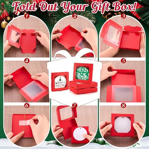 25 Pcs Sublimation Ornament Blanks Gift Box 3.6" x 3.6" x 0.7" Christmas Ornaments Holder Ceramic Discs Ornaments Packaging Box with Window for Personalized Xmas Tree Ornament Blanks Bulk in Saudi Arabia