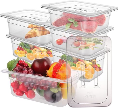 10 Pack 1/6 Size Plastic Clear Food Pan, 4 Inch Deep Polycarbonate Pan, Stackable Restaurant Commercial Hotel Pans fro Fruit Vegetable Corns - 1.58 Quart Capacity in Saudi Arabia