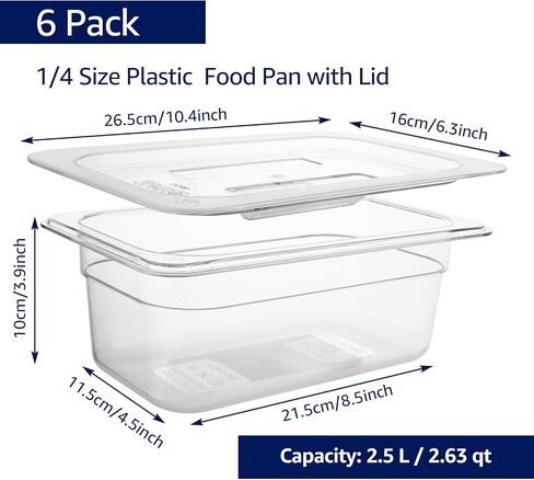 10 Pack 1/6 Size Plastic Clear Food Pan, 4 Inch Deep Polycarbonate Pan, Stackable Restaurant Commercial Hotel Pans fro Fruit Vegetable Corns - 1.58 Quart Capacity in Saudi Arabia