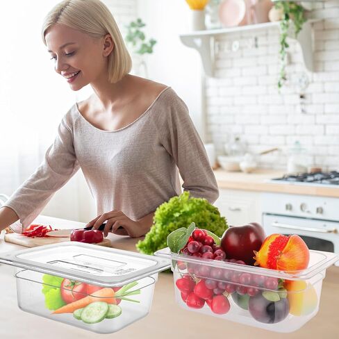 10 Pack 1/6 Size Plastic Clear Food Pan, 4 Inch Deep Polycarbonate Pan, Stackable Restaurant Commercial Hotel Pans fro Fruit Vegetable Corns - 1.58 Quart Capacity in Saudi Arabia