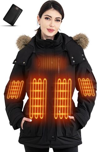 سترة نسائية ساخنة، معطف مقاوم للماء للنساء مع بطارية 16000 مللي أمبير في الساعة و6 مناطق تسخين و3 مستويات لدرجة الحرارة in Kuwait