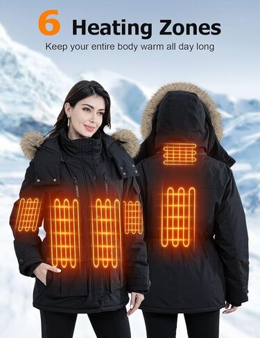 سترة نسائية ساخنة، معطف مقاوم للماء للنساء مع بطارية 16000 مللي أمبير في الساعة و6 مناطق تسخين و3 مستويات لدرجة الحرارة in Kuwait