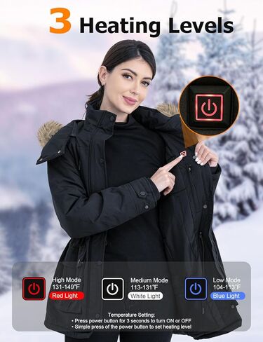 سترة نسائية ساخنة، معطف مقاوم للماء للنساء مع بطارية 16000 مللي أمبير في الساعة و6 مناطق تسخين و3 مستويات لدرجة الحرارة in Kuwait