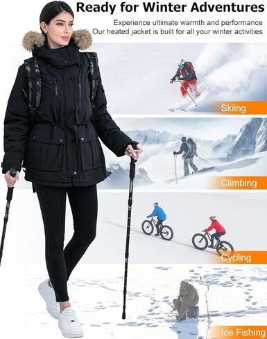 سترة نسائية ساخنة، معطف مقاوم للماء للنساء مع بطارية 16000 مللي أمبير في الساعة و6 مناطق تسخين و3 مستويات لدرجة الحرارة in Kuwait