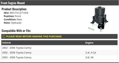 Front Engine Mount - Hydraulic - Compatible with 2002-2006 Toyota Camry in Saudi Arabia