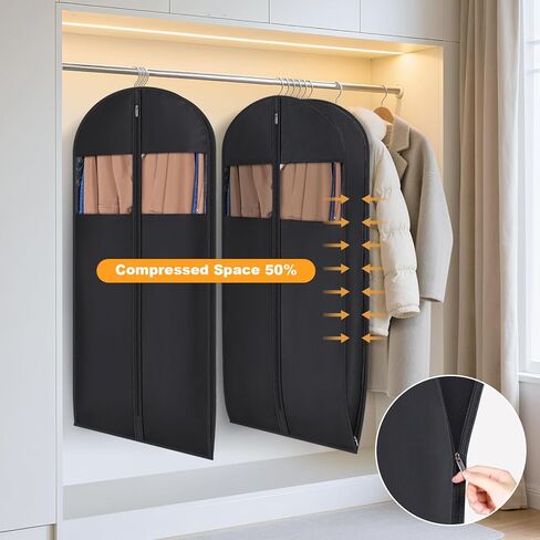 حقيبة بدلة Syeeiex مقاس 40 بوصة، مجموعة من 8 حقائب ملابس لتعليق الملابس، وحقائب بدلة لتخزين الخزانة، وحقائب غطاء البدلة، وحقائب الملابس للبدلات، والقمصان، والسترات، والمعاطف، وملابس العمل (أسود) in Kuwait