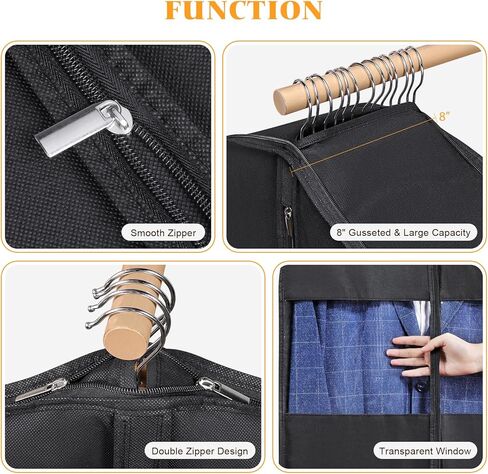 حقيبة بدلة Syeeiex مقاس 40 بوصة، مجموعة من 8 حقائب ملابس لتعليق الملابس، وحقائب بدلة لتخزين الخزانة، وحقائب غطاء البدلة، وحقائب الملابس للبدلات، والقمصان، والسترات، والمعاطف، وملابس العمل (أسود) in Kuwait