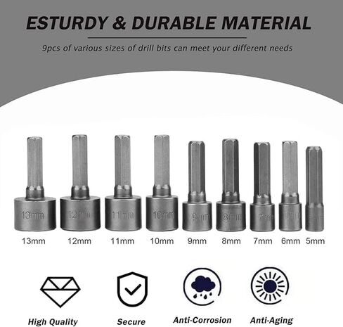 14pcs Power Nuts Driver Drill Bit Tools Set Metric Socket Wrench Screw 1/4'' Driver Hex Keys in Saudi Arabia