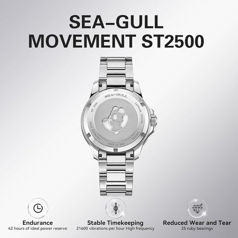 SEA-GULL Men's Automatic Dive Watch - 200M Water Resistant Mechanical Watch, Sapphire Crystal, 316L Stainless Steel Bracelet, 6203 in Kuwait