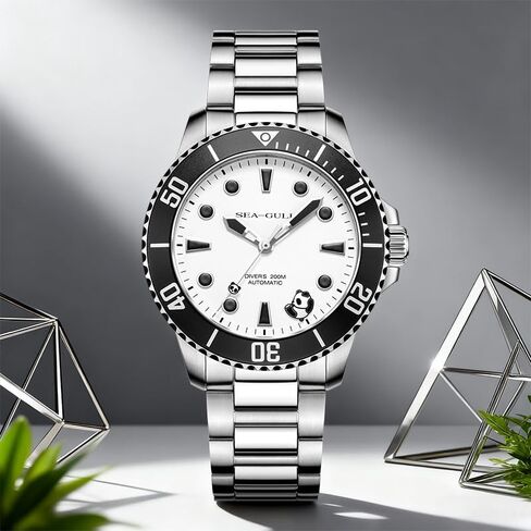 SEA-GULL Men's Automatic Dive Watch - 200M Water Resistant Mechanical Watch, Sapphire Crystal, 316L Stainless Steel Bracelet, 6203 in Kuwait