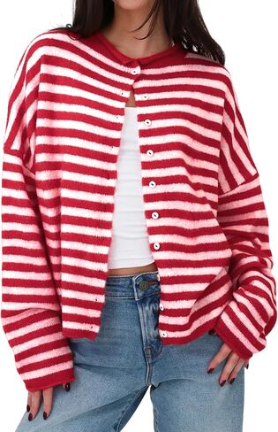 Women's Striped Cardigan Long Sleeve Open Front Button Down Lightweight Sweaters in Saudi Arabia