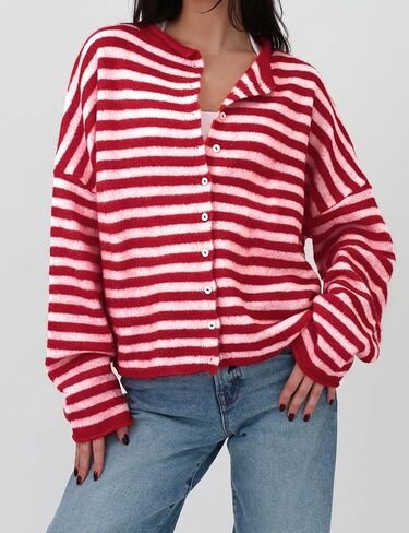 Women's Striped Cardigan Long Sleeve Open Front Button Down Lightweight Sweaters in Saudi Arabia